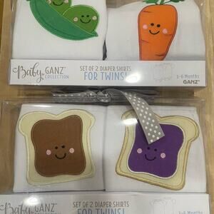 NWT 2 Sets of 3-6 month onesies for twins-Peas & Carrots/Peanut Butter & Jelly